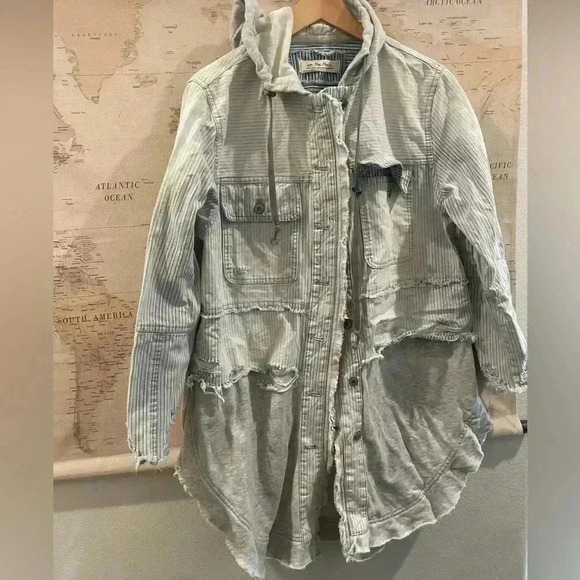 We The Free Okinawa Denim Duster Size XS Free People Hooded Jacket - Picture 2 of 14